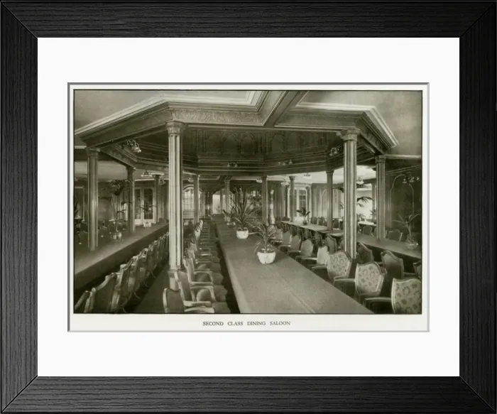 Framed Print : The Cunard Liner RMS Mauretania - Second Class Dining Saloon Framed Print : The Cunard Liner RMS Mauretania - Second Class Dining Saloon