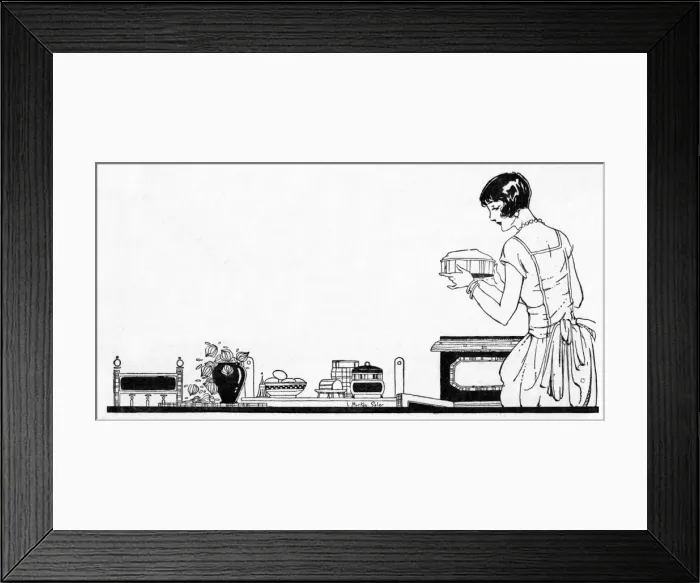 Framed Print : The Empire Cookery Book - Lady taking cake out of the oven Framed Print : The Empire Cookery Book - Lady taking cake out of the oven