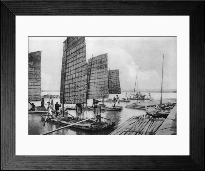 Framed Print : Formosan men aboard their boats Framed Print : Formosan men aboard their boats