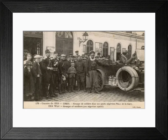 Framed Print : Soldiers and others at Creil station, northern France, WW1 Framed Print : Soldiers and others at Creil station, northern France, WW1