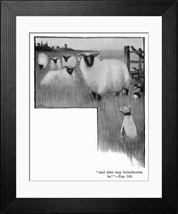 Framed Print : Illustration by Cecil Aldin, Spot meets some sheep Framed Print : Illustration by Cecil Aldin, Spot meets some sheep