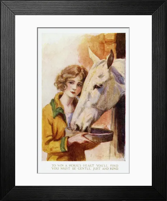 Framed Print : Young girl feeding horse Framed Print : Young girl feeding horse