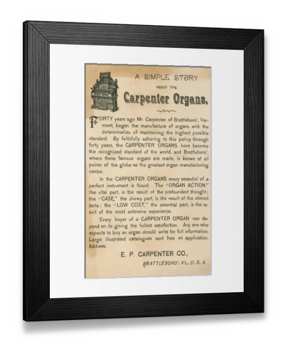Framed Print : Advert for E P Carpenter Company, Brattleboro, Vermont, USA Framed Print : Advert for E P Carpenter Company, Brattleboro, Vermont, USA
