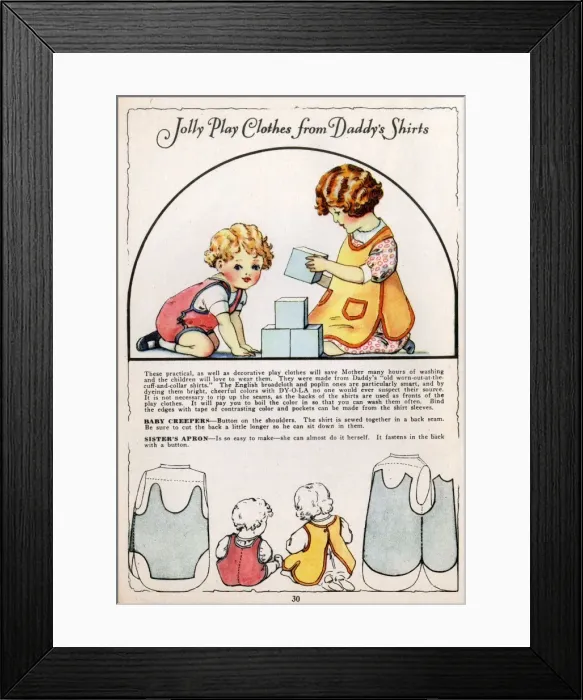 Framed Print : Jolly play clothes from daddys shirts Framed Print : Jolly play clothes from daddys shirts