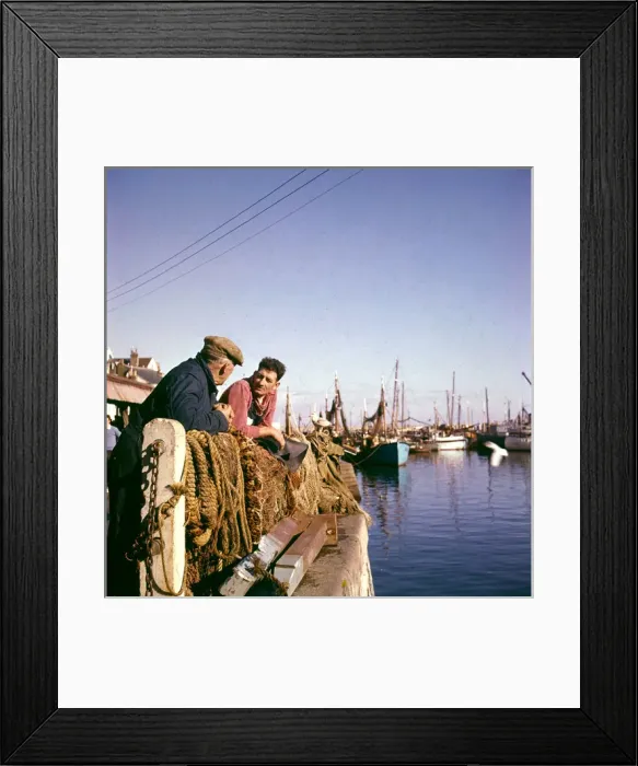 Framed Print : Two fishermen in Brixham Harbour, Devon Framed Print : Two fishermen in Brixham Harbour, Devon