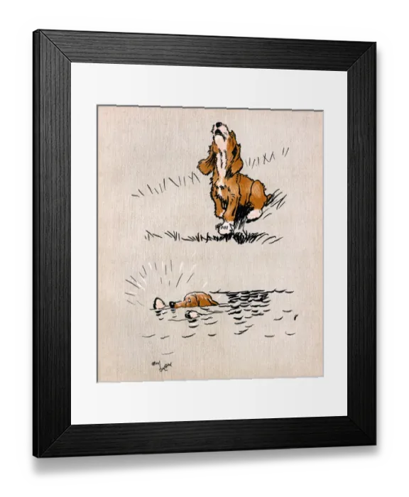Framed Print : Puppy dog howling as his brother flounders in river Framed Print : Puppy dog howling as his brother flounders in river