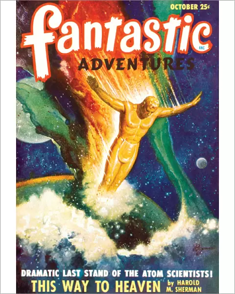 Fantastic Adventures scifi magazine cover, Golden Man in Space