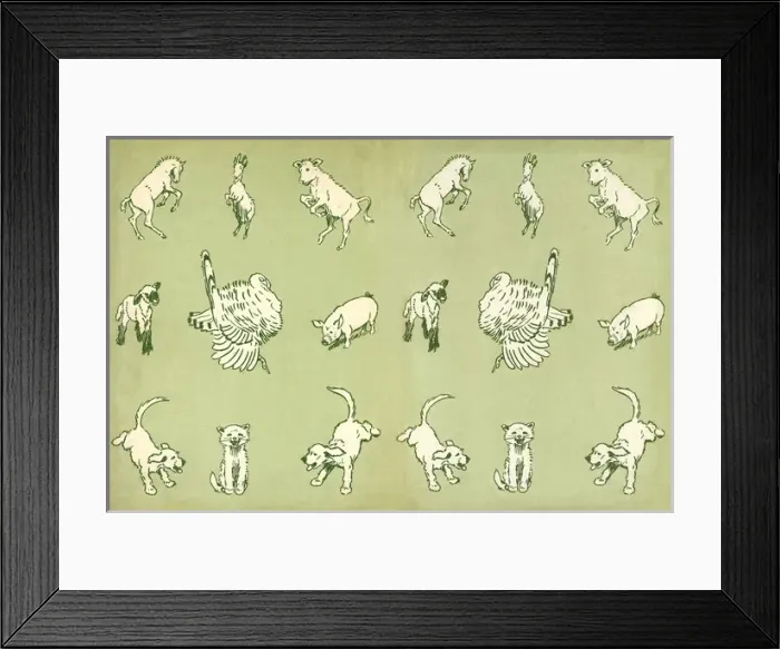 Framed Print : Endpaper illustration by Cecil Aldin, Farm Babies Framed Print : Endpaper illustration by Cecil Aldin, Farm Babies
