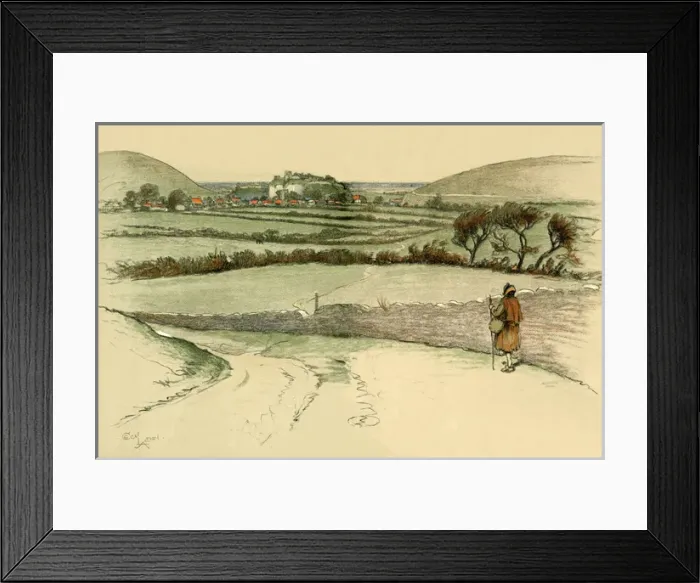 Framed Print : Endpaper design by Cecil Aldin, Old Manor Houses Framed Print : Endpaper design by Cecil Aldin, Old Manor Houses