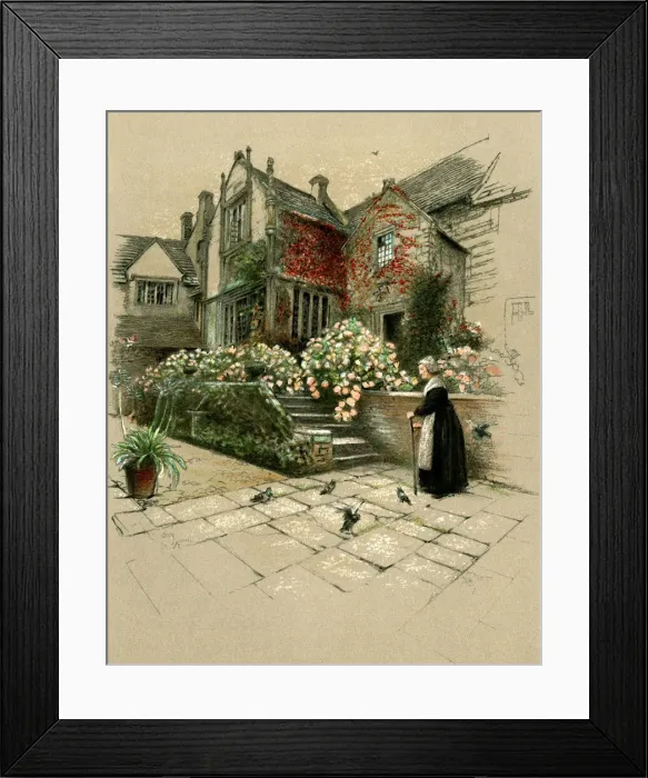 Framed Print : Illustration by Cecil Aldin, Old Manor Houses Framed Print : Illustration by Cecil Aldin, Old Manor Houses