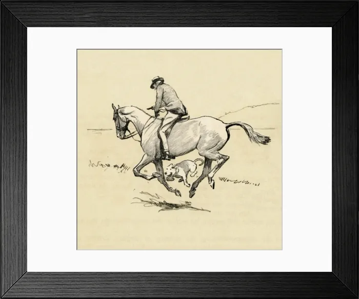 Framed Print : Illustration by Cecil Aldin, Cracker running with horse Framed Print : Illustration by Cecil Aldin, Cracker running with horse