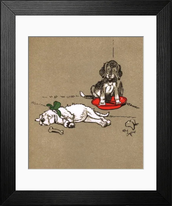 Framed Print : Frontispiece design by Cecil Aldin, Puppy Tails Framed Print : Frontispiece design by Cecil Aldin, Puppy Tails