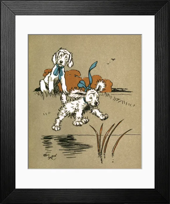 Framed Print : Illustration by Cecil Aldin, Puppy Tails Framed Print : Illustration by Cecil Aldin, Puppy Tails
