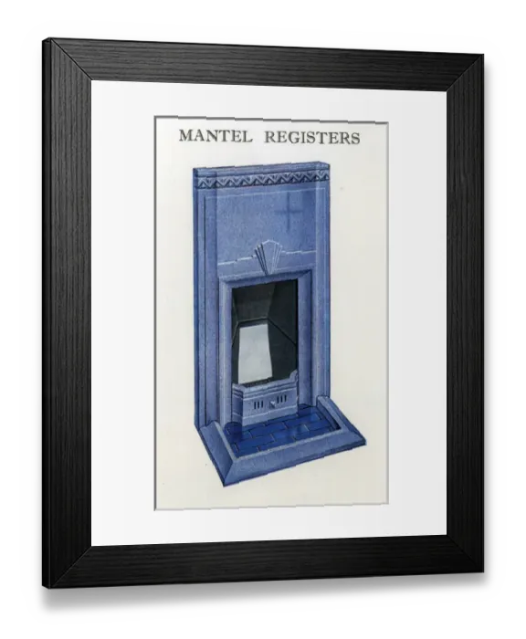 Framed Print : Mantel Register - Blue Design Framed Print : Mantel Register - Blue Design