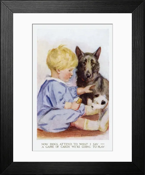 Framed Print : Young boy with pet dogs Framed Print : Young boy with pet dogs