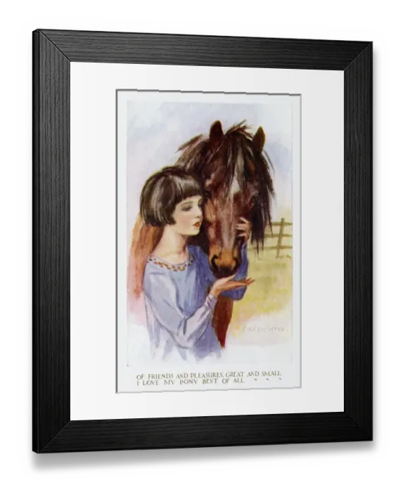 Framed Print : Young girl petting pony Framed Print : Young girl petting pony