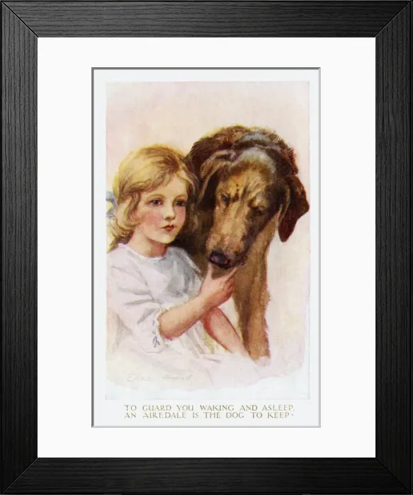 Framed Print : Young girl with Airdale dog Framed Print : Young girl with Airdale dog