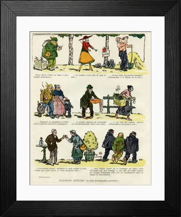 Framed Print : Cartoon, French wartime scenes, WW1 Framed Print : Cartoon, French wartime scenes, WW1