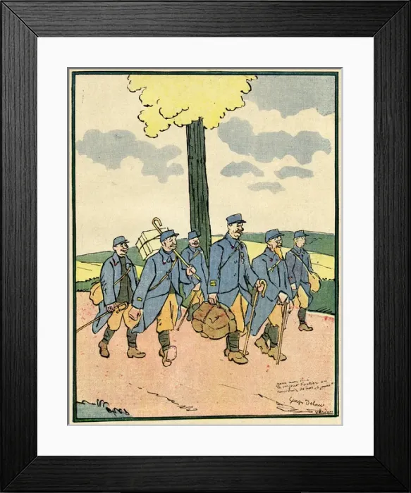 Framed Print : Cartoon, soldiers returning from leave, WW1 Framed Print : Cartoon, soldiers returning from leave, WW1