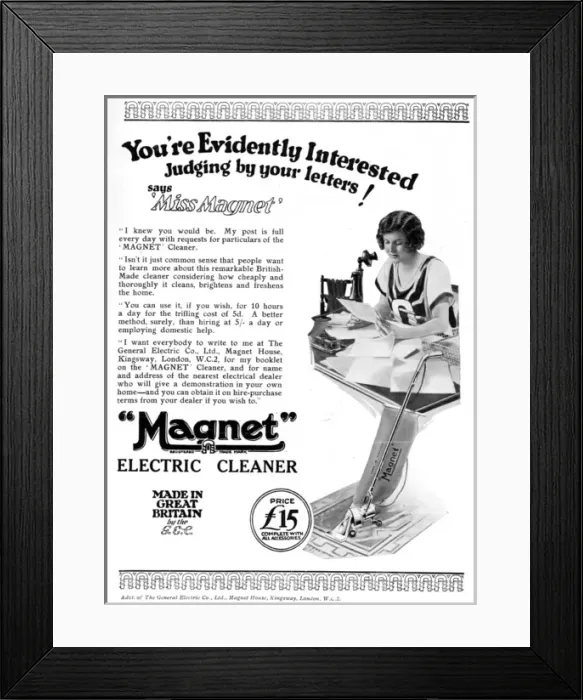 Framed Print : Magnet Electric Cleaner Advert, 1927 Framed Print : Magnet Electric Cleaner Advert, 1927