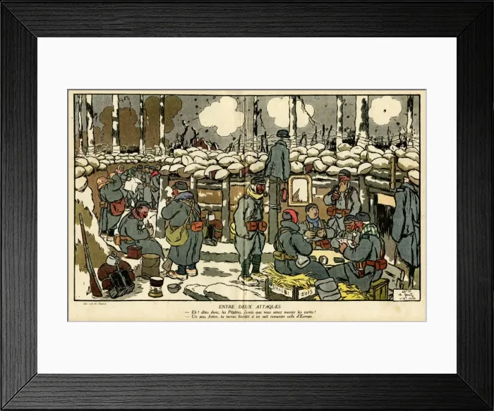 Framed Print : Cartoon, Between two attacks, WW1 Framed Print : Cartoon, Between two attacks, WW1