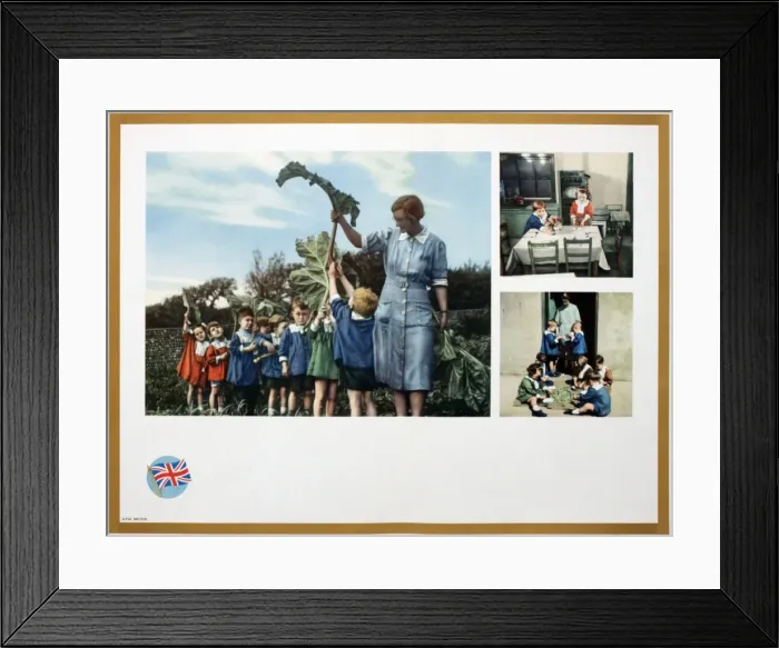 Framed Print : WW2 poster, teacher and pupils on allotment Framed Print : WW2 poster, teacher and pupils on allotment