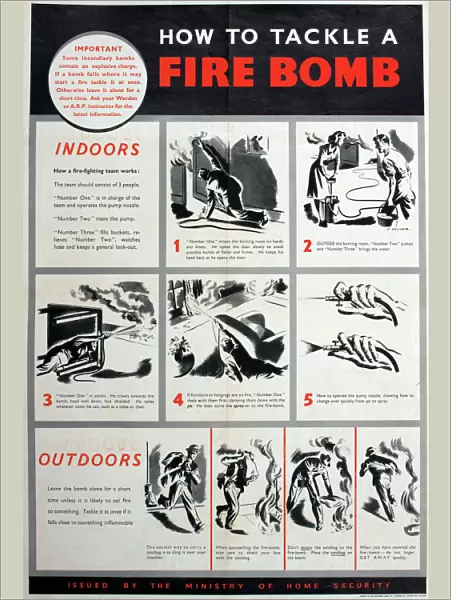 WW2 poster, How to tackle a fire bomb