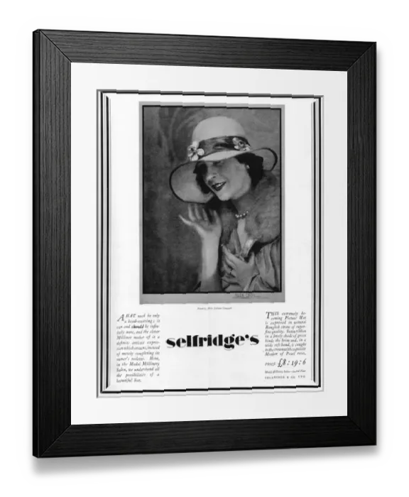 Framed Print : Selfridges Hat Advert, 1927 Framed Print : Selfridges Hat Advert, 1927