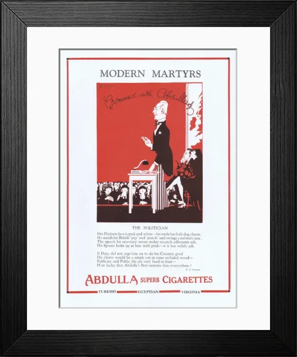Framed Print : Abdulla Cigarette Advert, 1927 Framed Print : Abdulla Cigarette Advert, 1927
