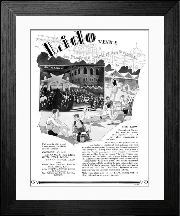 Framed Print : Advert for the Lido, Venice, 1927 Framed Print : Advert for the Lido, Venice, 1927