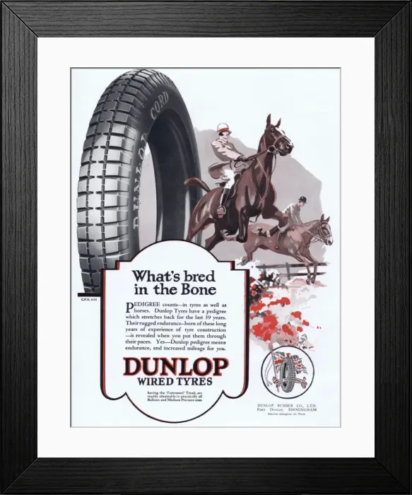 Framed Print : Advert for Dunlop, wired tyres, 1927 Framed Print : Advert for Dunlop, wired tyres, 1927