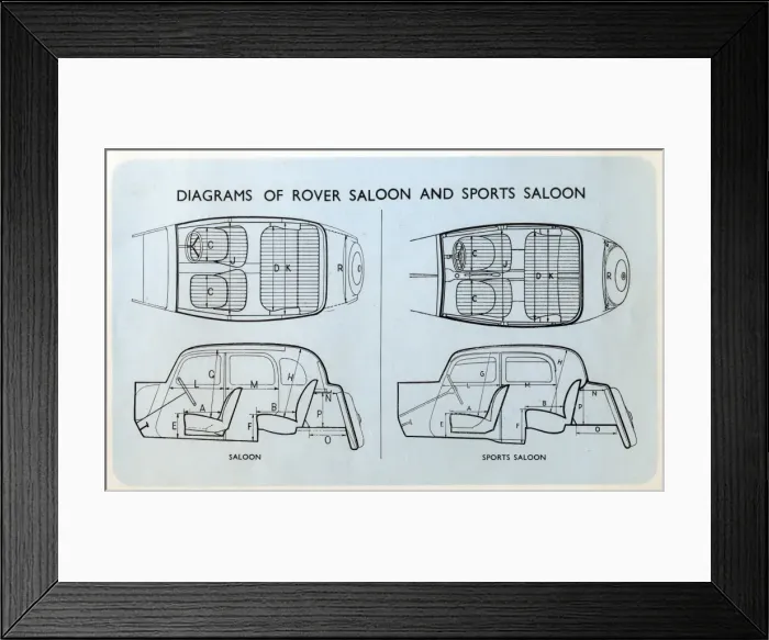 Framed Print : Rover Car Brochure - Diagrams of Saloon and Sports Saloon Framed Print : Rover Car Brochure - Diagrams of Saloon and Sports Saloon