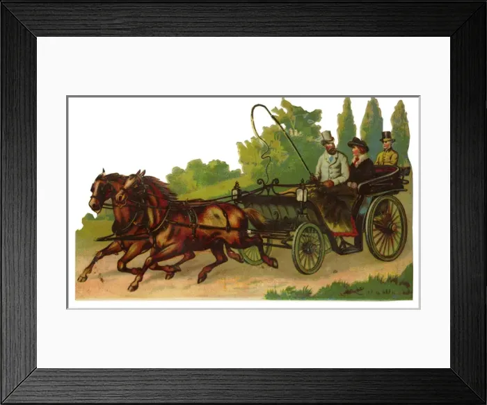 Framed Print : Victorian Scrap, couple in open carriage Framed Print : Victorian Scrap, couple in open carriage