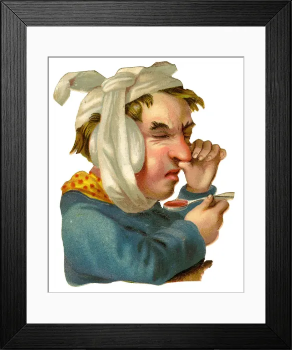 Framed Print : Victorian Scrap, man taking medicine