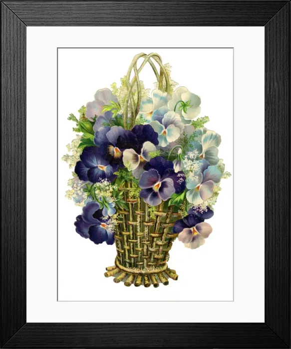 Framed Print : Victorian Scrap, basket of flowers Framed Print : Victorian Scrap, basket of flowers
