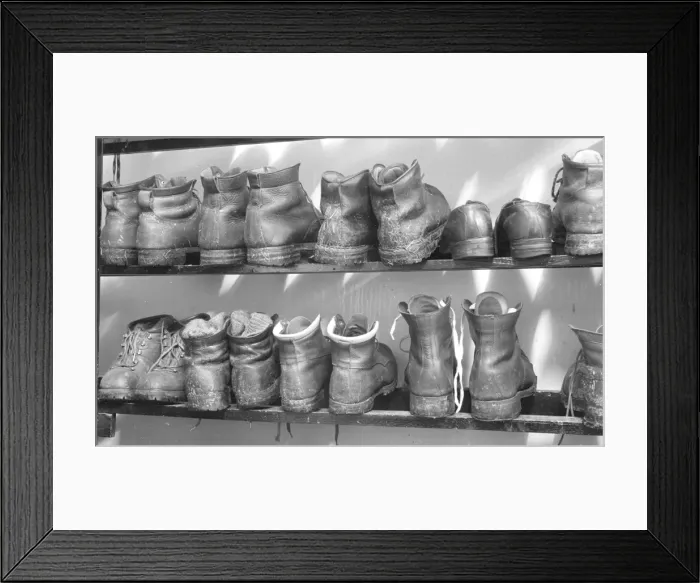 Framed Print : Walking boots in a YHA boot room Framed Print : Walking boots in a YHA boot room