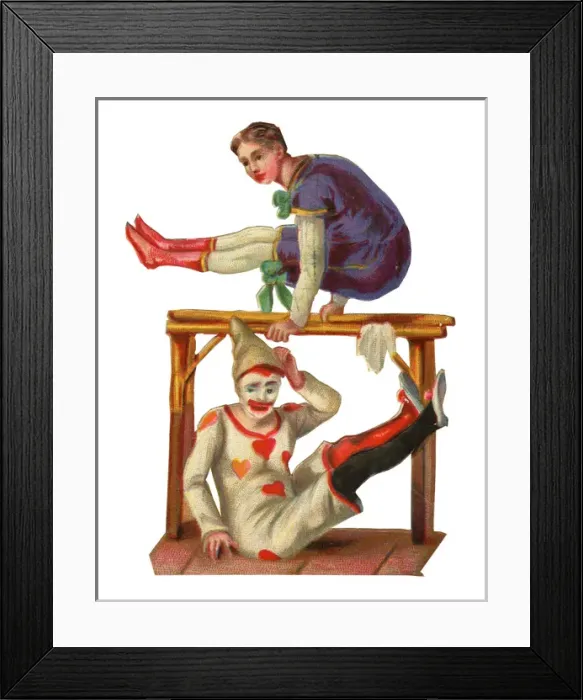 Framed Print : Victorian Scrap, acrobat and clown Framed Print : Victorian Scrap, acrobat and clown