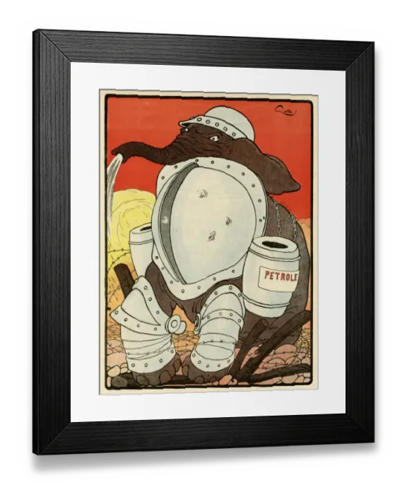 Framed Print : Cartoon, Elephants in armour, WW1 Framed Print : Cartoon, Elephants in armour, WW1