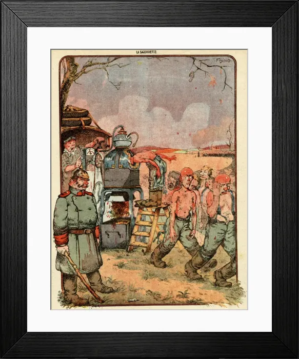 Framed Print : Cartoon, Field hair trimmer, WW1 Framed Print : Cartoon, Field hair trimmer, WW1