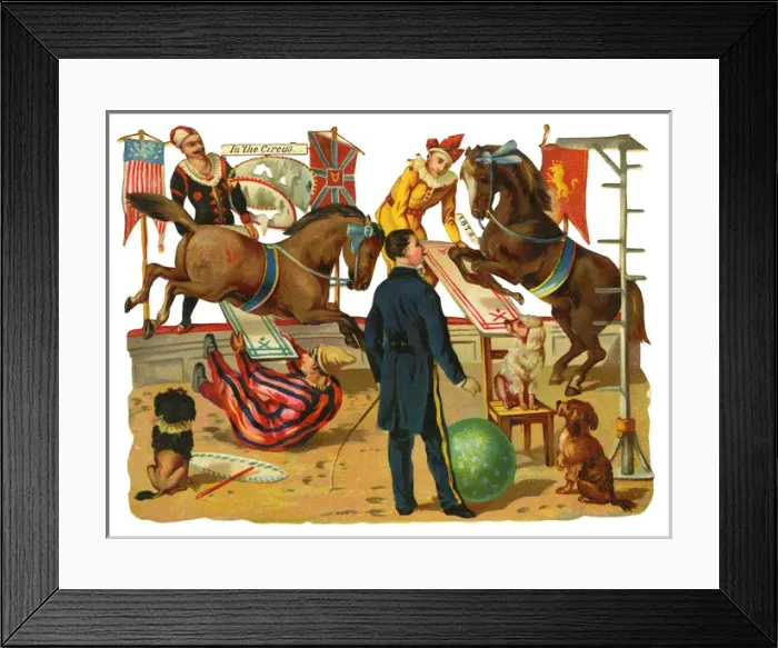 Framed Print : Victorian Scrap, circus ring with performers and animals Framed Print : Victorian Scrap, circus ring with performers and animals