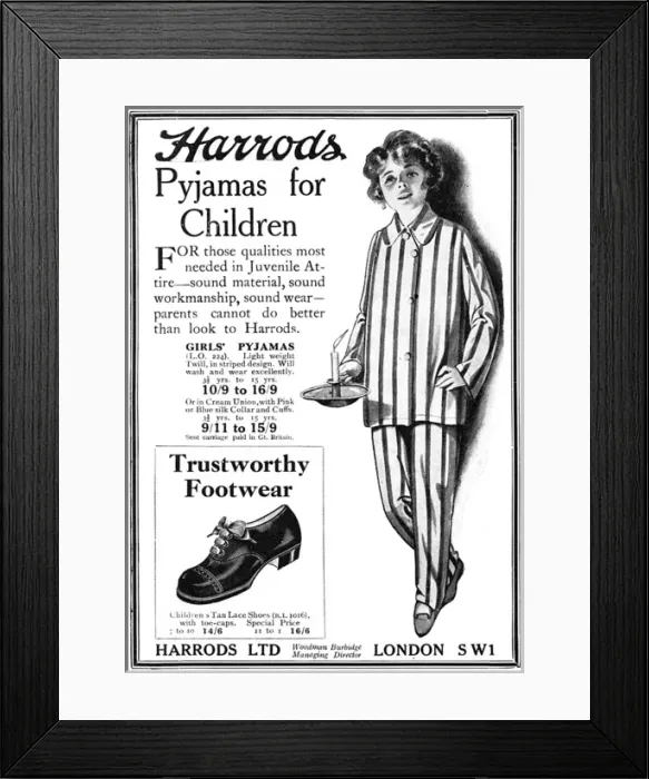 Framed Print : Harrods pyjamas for children Framed Print : Harrods pyjamas for children