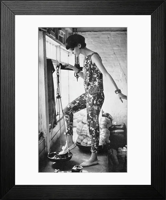 Framed Print : Silk Lotus print over-blouse and trousers Framed Print : Silk Lotus print over-blouse and trousers