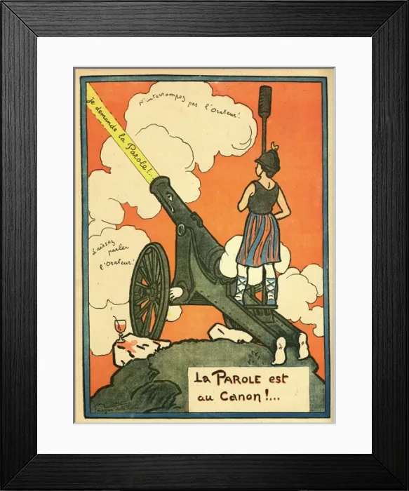 Framed Print : Cartoon, The speech is in the cannon, WW1 Framed Print : Cartoon, The speech is in the cannon, WW1