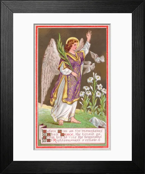 Framed Print : Angel with birds and flowers on a greetings card Framed Print : Angel with birds and flowers on a greetings card