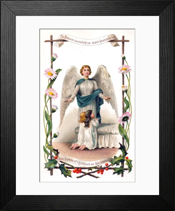 Framed Print : Angel and children on a Christmas card Framed Print : Angel and children on a Christmas card