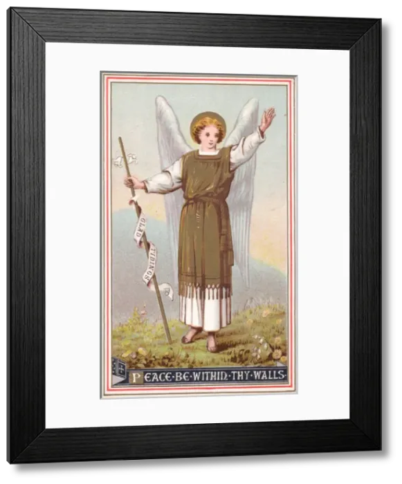 Framed Print : Angel with Glad Tidings on a Christmas card Framed Print : Angel with Glad Tidings on a Christmas card
