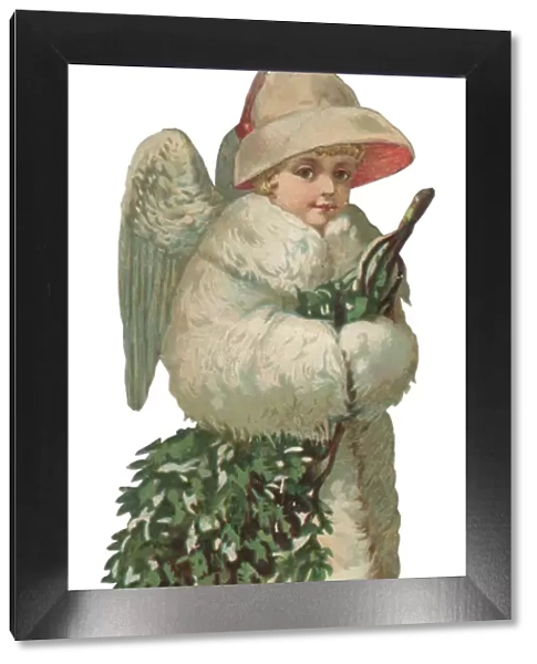 Victorian Scrap, angel with Christmas tree