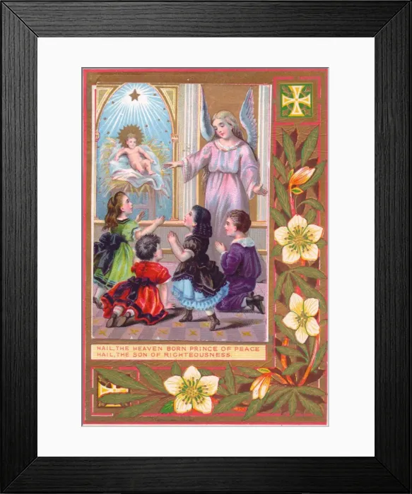 Framed Print : Angel and children on a Christmas card Framed Print : Angel and children on a Christmas card