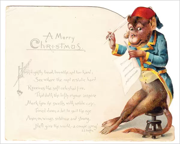 Musical monkey on a Christmas card
