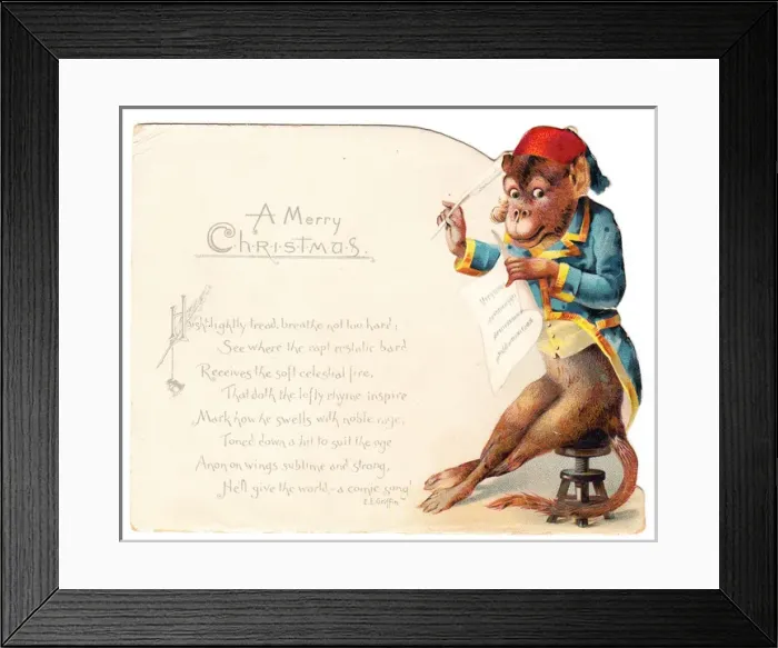 Framed Print : Musical monkey on a Christmas card Framed Print : Musical monkey on a Christmas card